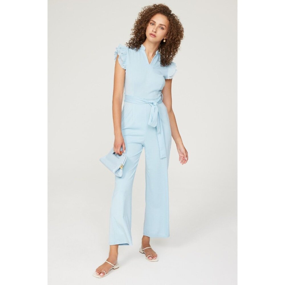 Area Star Ruffle Sleeve Jumpsuit Womens M Blue Girlhood Twee Coquette Officecore